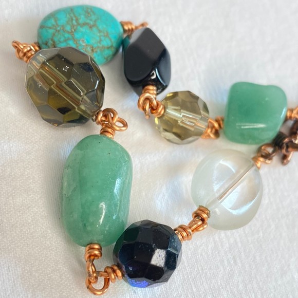 Copper Chain Bracelet Multi Shape Multi Color Stone With Toggle Clasp - Picture 4 of 6